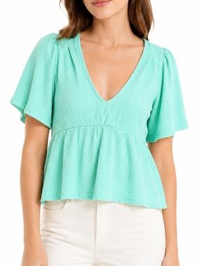 O’NEILL Weslin Top Pool Blue - Size Small V-Neck Skimmer Knit Stretch Tee NWT